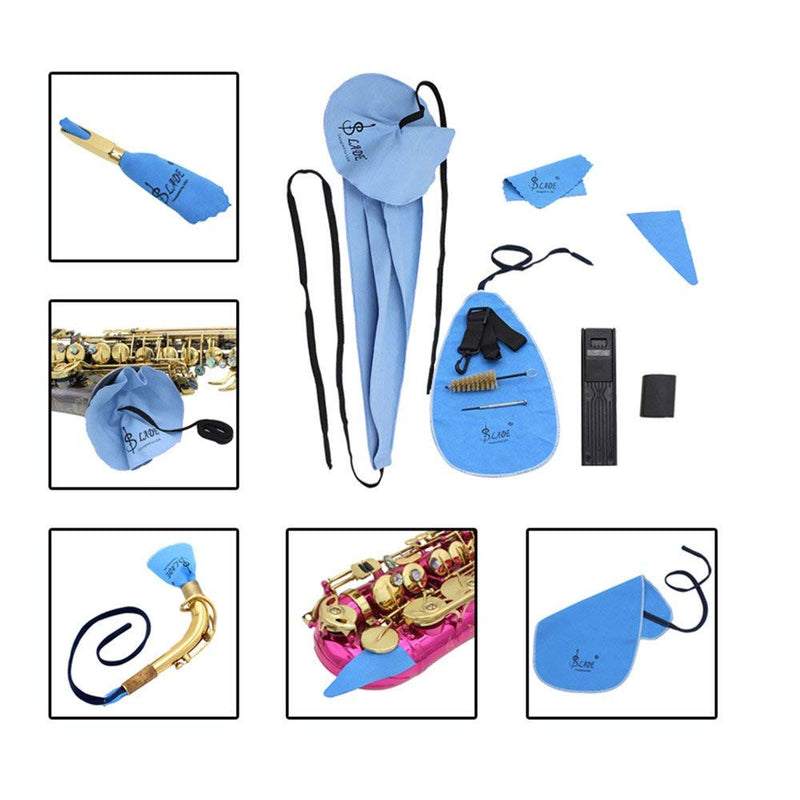 Andoer Saxophone Cleaning Care Kit Belt Thumb Rest Cushion Reed Case Mouthpiece Brush Mini Screwdriver Cleaning Cloth (Blue) Blue