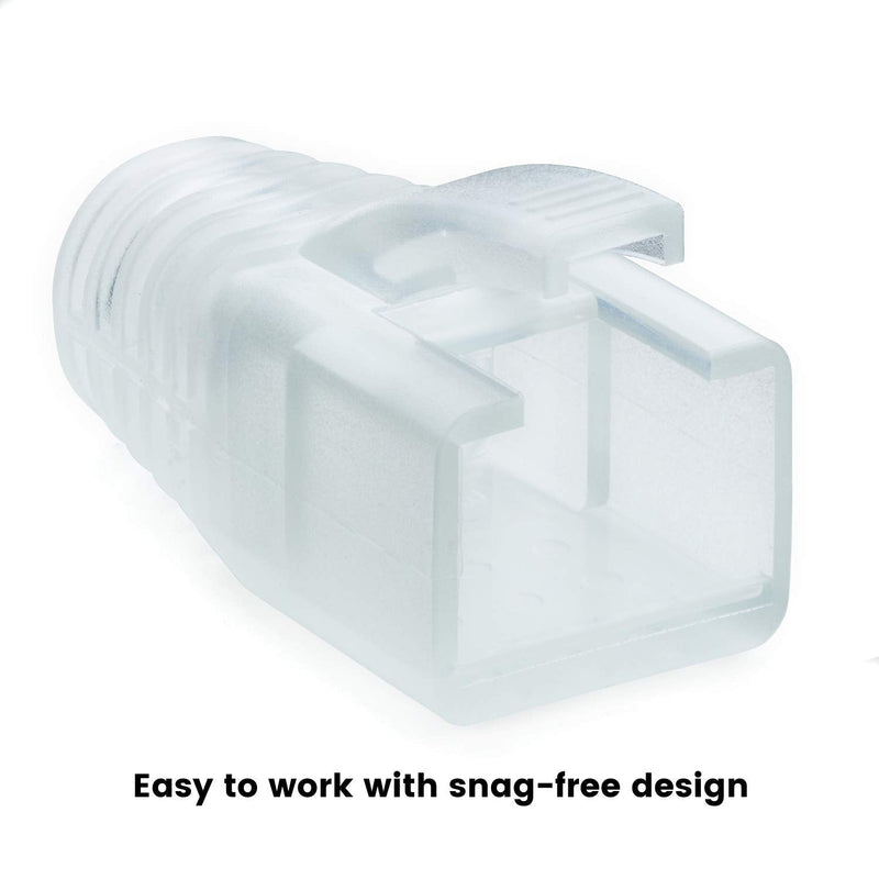trueCABLE RJ45 Strain Relief Boots, 7.5mm Slip-On PVC Plug Cover, Transparent, 100 Pieces 100pc 7.50mm - Medium