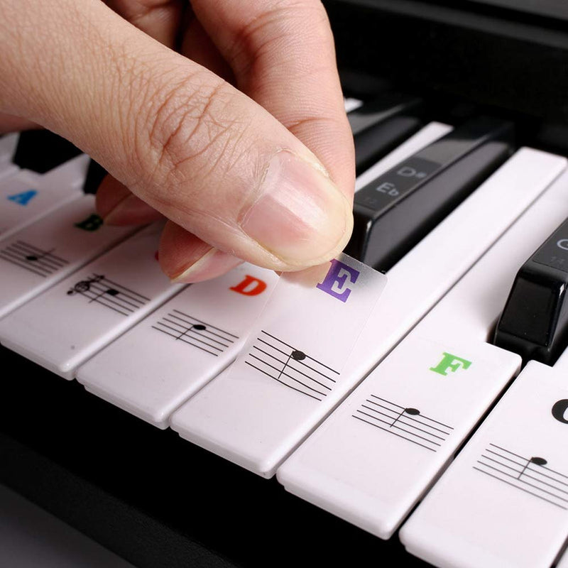 [AUSTRALIA] - Wedong Piano Stickers for 88/61/54/49 Key, Music Note Full Set Stickers Piano Keyboard Stickers Letter Piano Stickers for Kids Learning Piano,Multi-Color,Transparent,Removable 