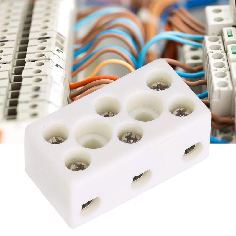 10PCS 3 Way Ceramic Terminal Block 24A Porcelain Terminal Block Wire Connector High Temperature Resistant for Electric Wire Cable 1.32x0.70x0.61in