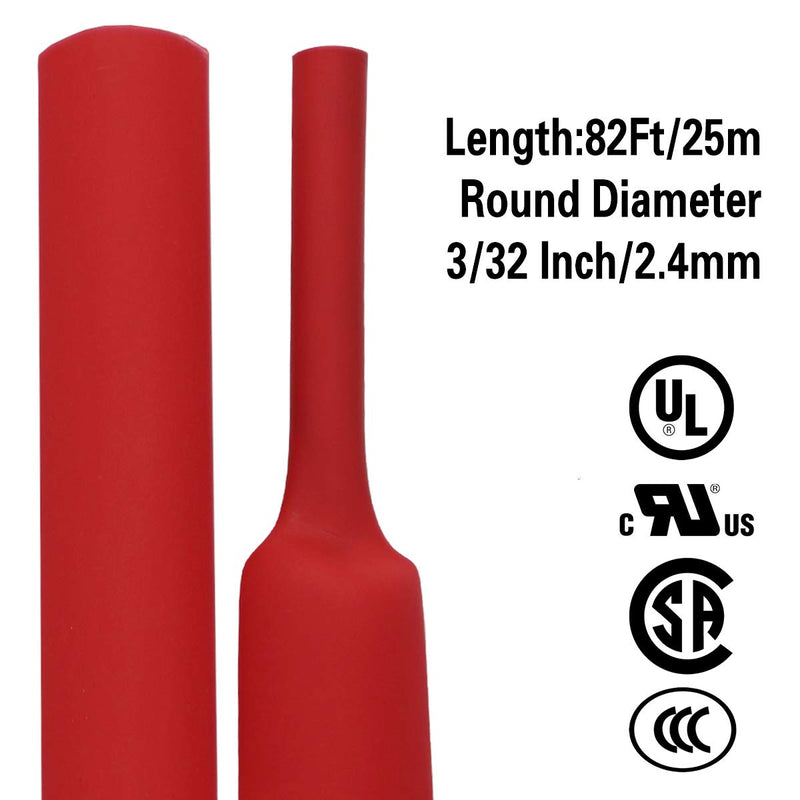 [AUSTRALIA] - 3/32 Inch(2.4mm) 82 Ft XHF 3:1 Waterproof Red Heat Shrink Tubing Roll Marine Grade Adhesive Lined Shrink Tube, Insulation Sealing Oil-Proof Wear-Resistant (2.4mm(3/32"))-82ft 1 