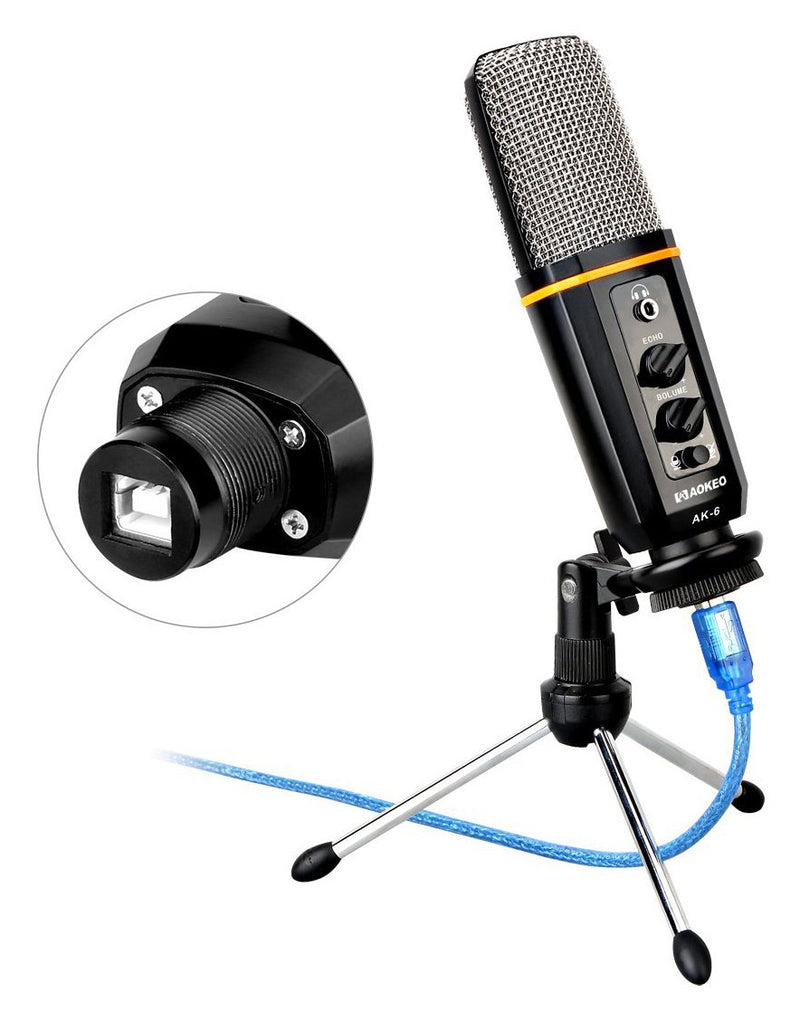 [AUSTRALIA] - Aokeo's AK-6 Desktop USB Condenser Microphone, Best For Live Podcasting, Broadcasting, Skype, YouTube, Recording, Singing, Streaming, Video Call, Conference, Gaming, Etc. With Mount Stand, Plug & Play 