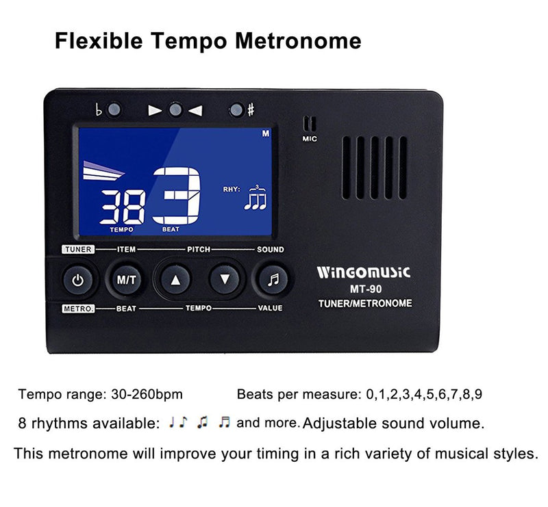 WINGO Digital Metronome, Tuner and Tone Generator - 3 in1 Device（Black)-for Chromatic, Guitar, Bass, Ukulele, Violin-Battery Included Black-4