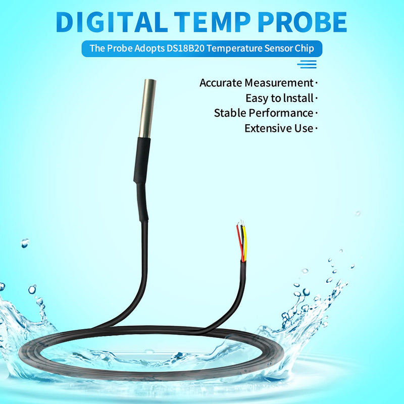 CenryKay DS18B20 Temperature Sensors Waterproof Stainless Seel for Digital Temperature Measurement 1m (5pcs)