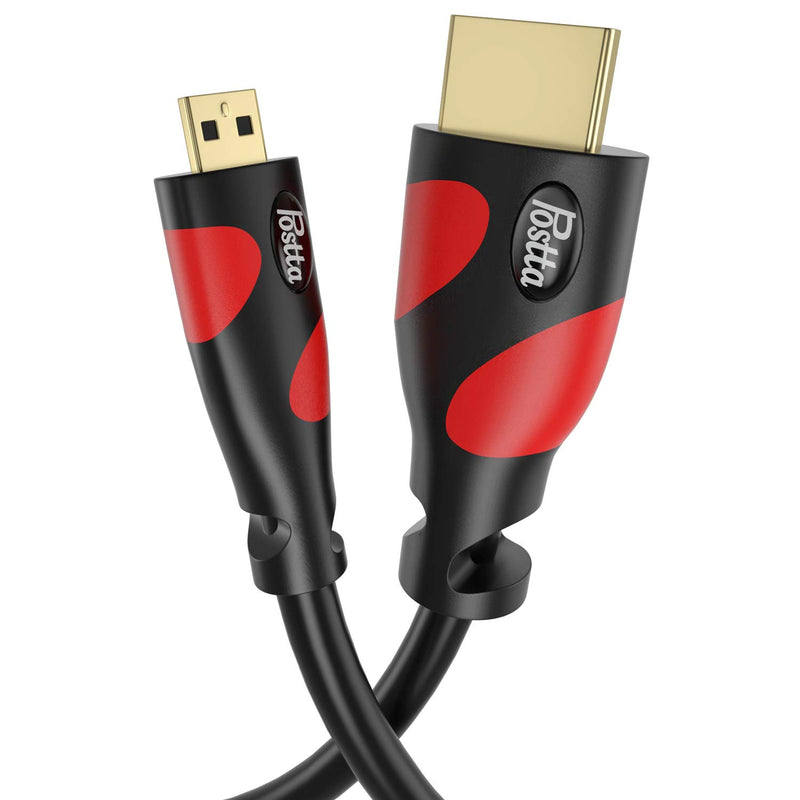 Micro HDMI Cable 15 Feet Postta Micro HDMI to HDMI Adapter Cable Support 4K,1080P,3D,Ethernet-Red 15FT Red