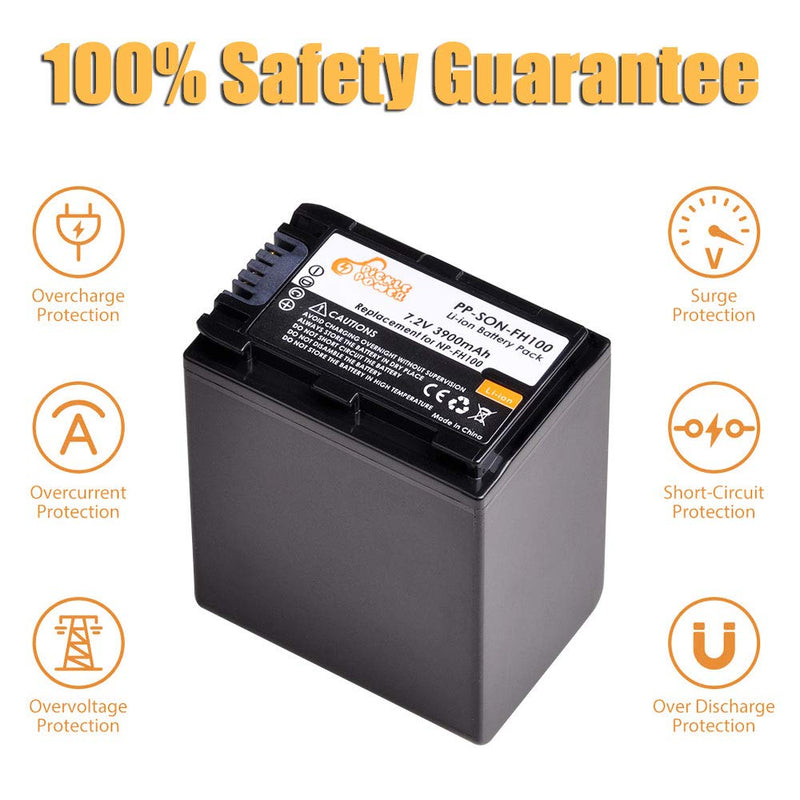 NP-FH100 Pickle Power x1 3900mAh 7.2V Battery and LCD USB Charger Replacement for Sony DCR-DVD203, DCR-DVD205, DCR-DVD408, DCR-DVD508, DCR-DVD560, DCR-DVD610, DCR-DVD650, DCR-DVD710, DCR-DVD810