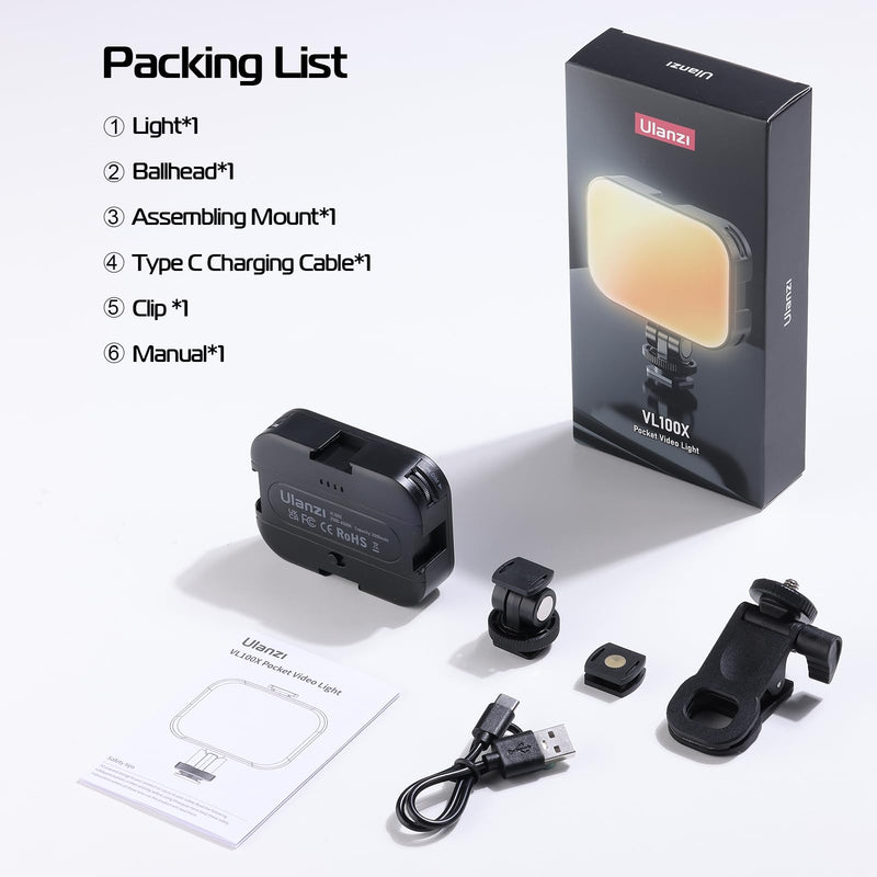 Ulanzi VL100X Selfie Light, Clip LED Light Panel for Phone/Laptop/Tablet/Computer, Bi-Color Portable Clip Camera Light with Dimmable 2500-6500K with 2000mAh Battery for Video Conference/Picture VL100X Clip Light