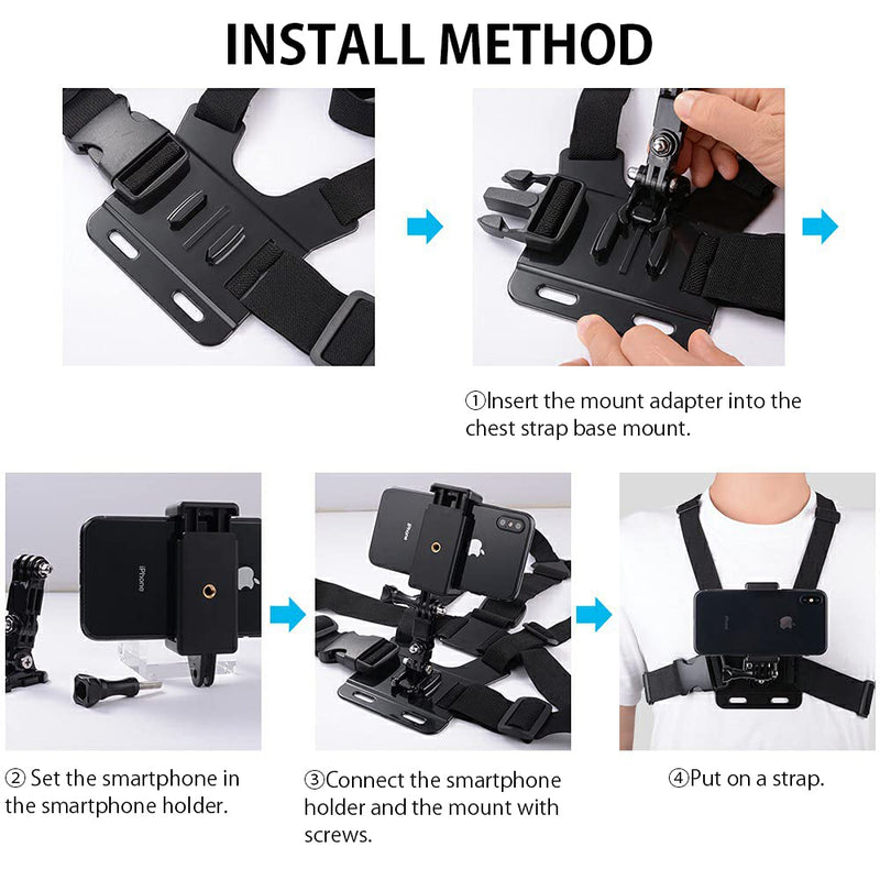 [AUSTRALIA] - Mobile Phone Chest Mount Strap Holder Helmet Mount for Action Camera for POV Gopro Akaso Samsung iPhone 
