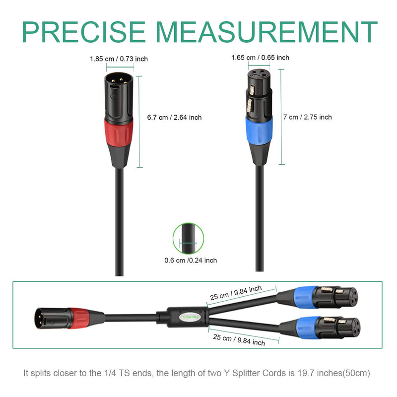 [AUSTRALIA] - COLICOLY XLR Y-Cable, 2 Female to 1 Male XLR Mic Combiner Y Cord Balanced Microphone Adaptor Wire - 1.6ft 