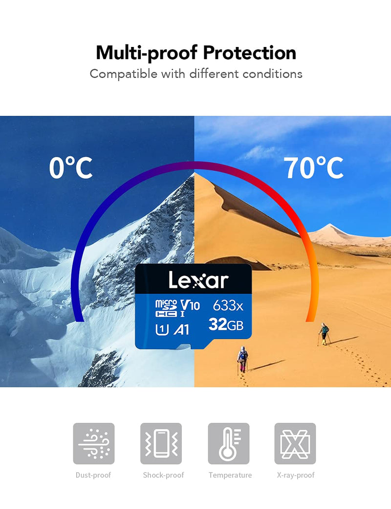 Lexar High-Performance 633x 32GB (2-Pack) microSDHC UHS-I Card w/SD Adapter, Up to 100MB/s Read, for Smartphones, Tablets, and Action Cameras (LMS0633032G-B2ANU)