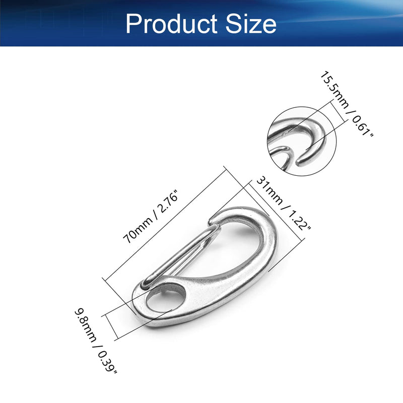 Bettomshin Carabiner Snap Hook, 304 Stainless Steel Spring Gate Snap Hook Clip 70mm/2.76" Length Marine Grade Lobster Claw, 5Pcs