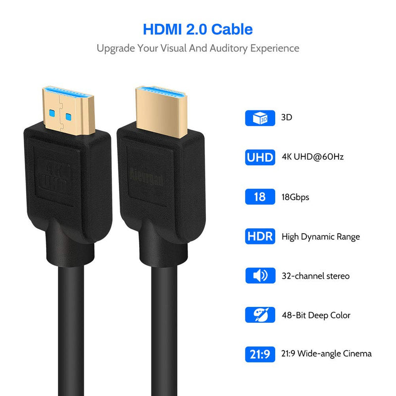 4K HDMI Cable 6.6ft,HDMI 2.0 Cable/Lead,Aievrgad Ultra high Speed hdmi to hdmi Cord 18gbps 4K@60Hz fit Fire TV, 4k TV, PS3/PS4 3D, Ethernet, ARC Video Return,UHD 2160p, HD 1080p,21:9,4:4:4,Grey 6.6 feet Black