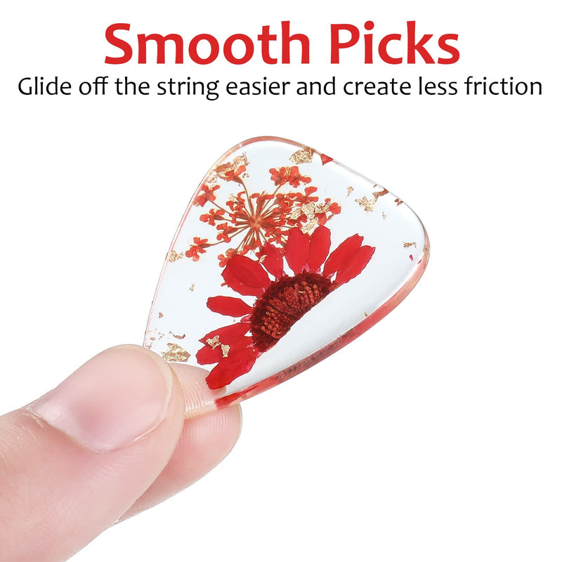 5 Pieces Dried Flower Resin Guitar Picks Plectrums Thin Flower Guitar Picks Stylish Colorful Guitar Plectrums Floral Bass Picks for Electric, Acoustic Guitar Bass Ukulele, 5 Styles