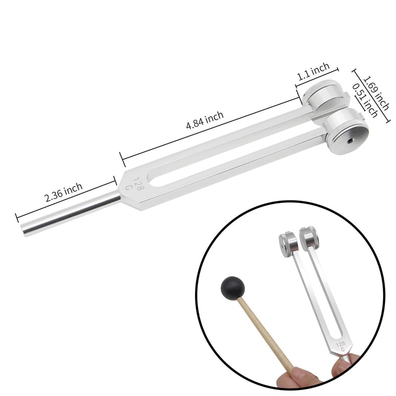 Tuning Fork, Aluminum 128 Tuning Fork Instrument with Percussion Hammer Mallet for Standard Sound Piano Violin Instrument Teaching Silver 128