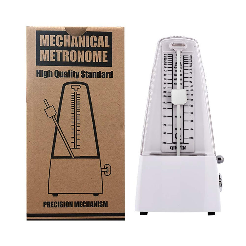 Mechanical Metronome Pyramid with Bell Spring Mechanism Traditional Mechanical Metronome for Piano/Guitar/Drums/Bass/Tuner Combo/Violin (White)