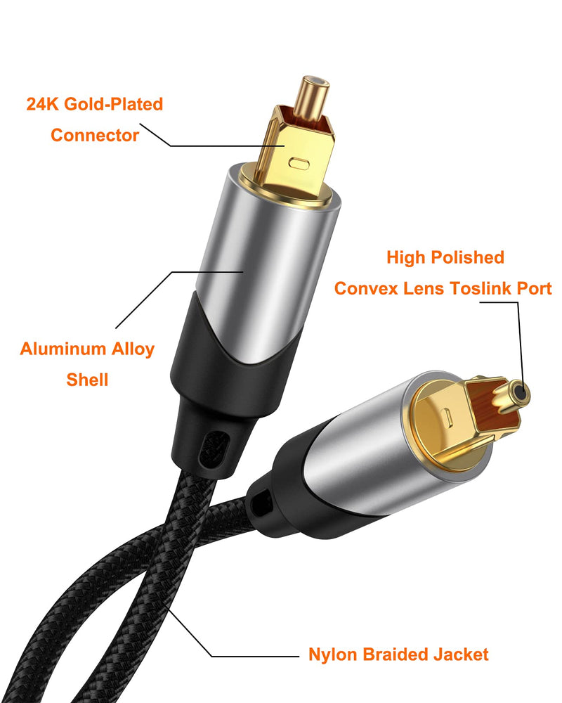 CableCreation Digital Optical Audio Cable 6FT, Toslink Cable with Nylon Braided Fiber Optic Cord for Home Theater, Sound Bar, TV, PS4, Playstation, Xbox, VD/CD & More 6Feet Black & Silver