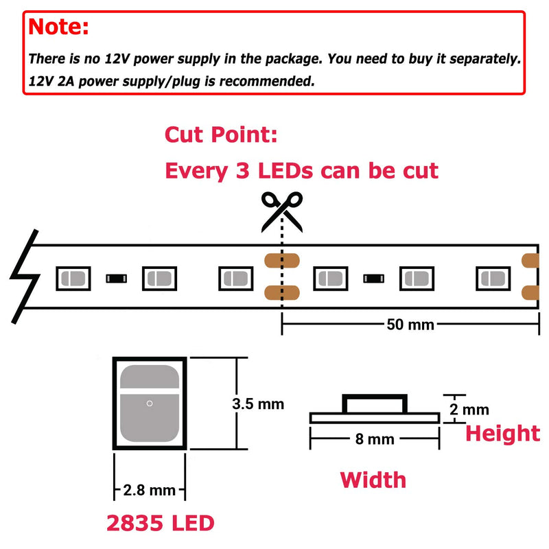 LED Strip Light, iNextStation 16ft/5m SMD5050 300 LEDs 12V Flexible Non-Waterproof LED Tape (No 12V Power Supply/ Adapter) (Red 1) Red 1