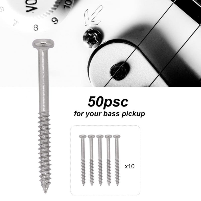 Dilwe 50pcs Bass Pickup Screws, Nickel Plated Steel Bass Pickup Mounting Screws Repair Parts for JB Jazz Bass