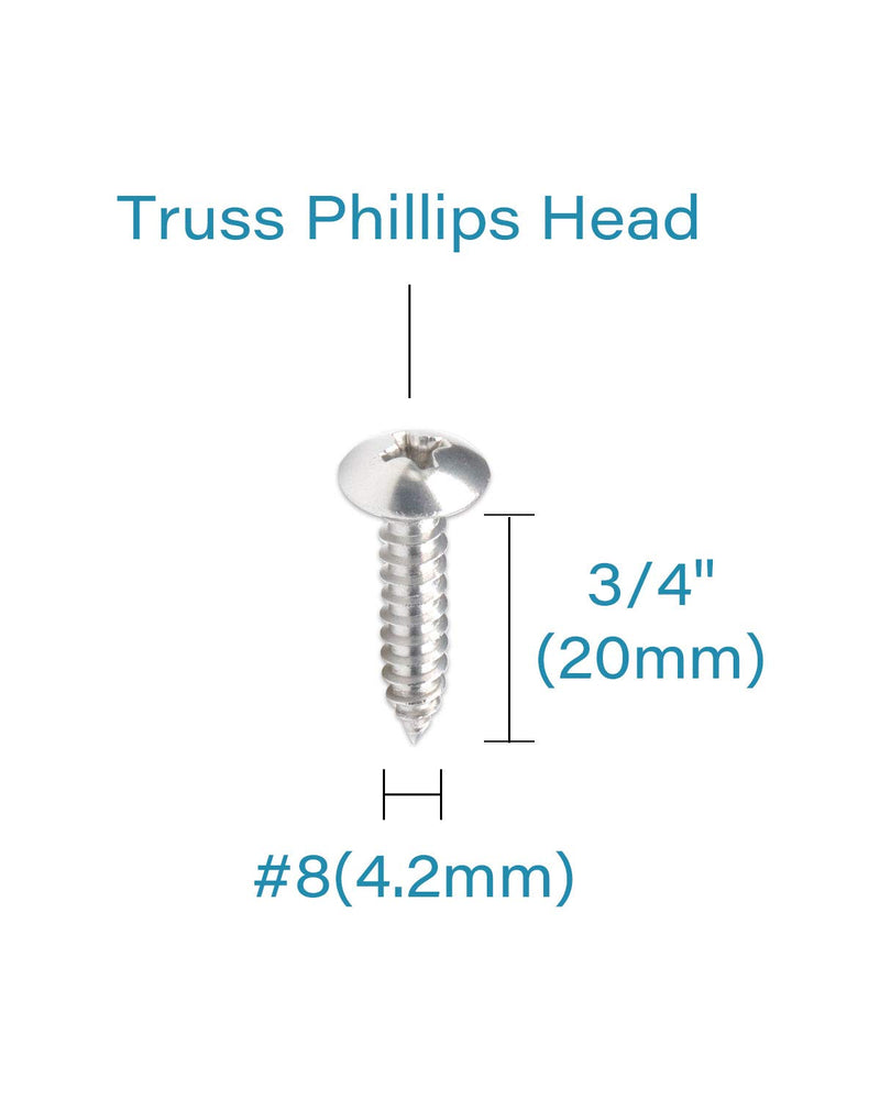 IMScrews 200 Qty #8 x 3/4"(20mm) Truss 304 Stainless Phillips Head Wood Screws 200 Pcs #8x3/4" Silver