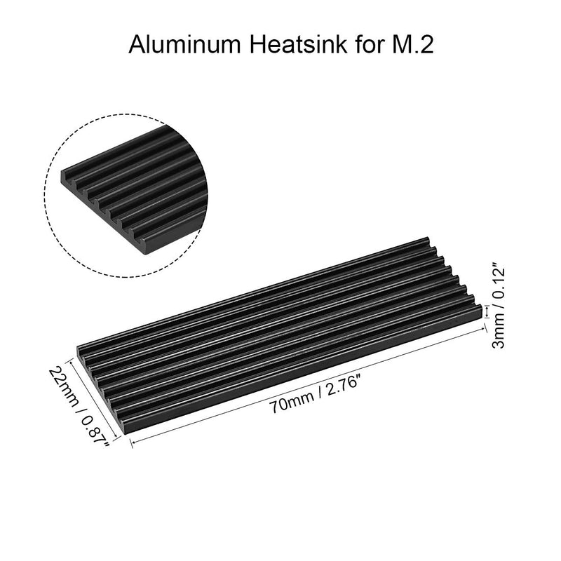 uxcell Aluminum Heatsink Kit 70x22x3mm Black with Silicone Thermal Pads for M.2, for 2280 SSD