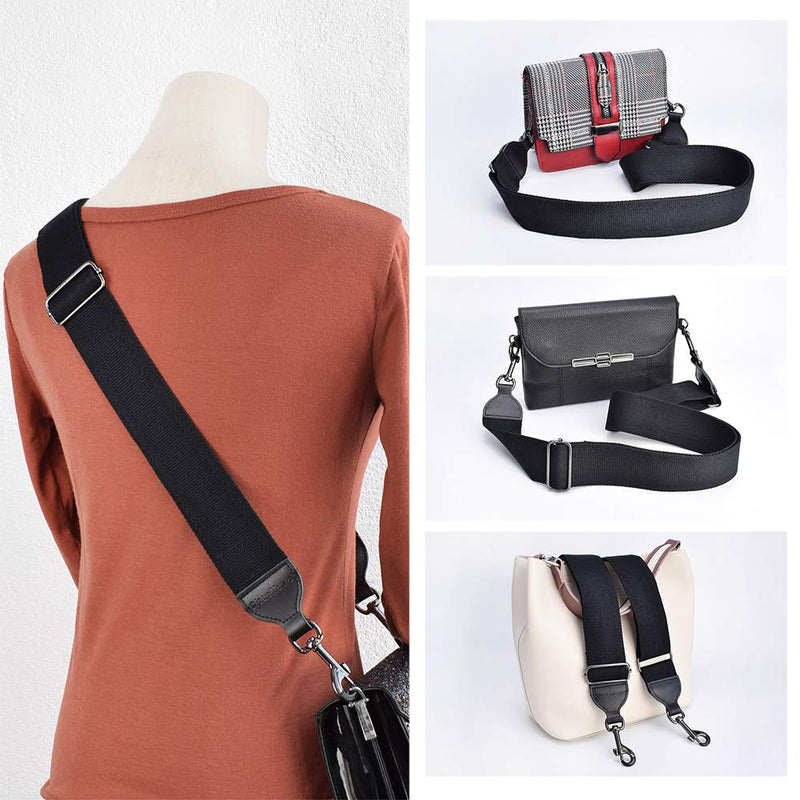 CLOUDMUSIC Banjo Strap Guitar Strap For Handbag Purse Jacquard Woven With Leather Ends And Metal Clips(Black) Black