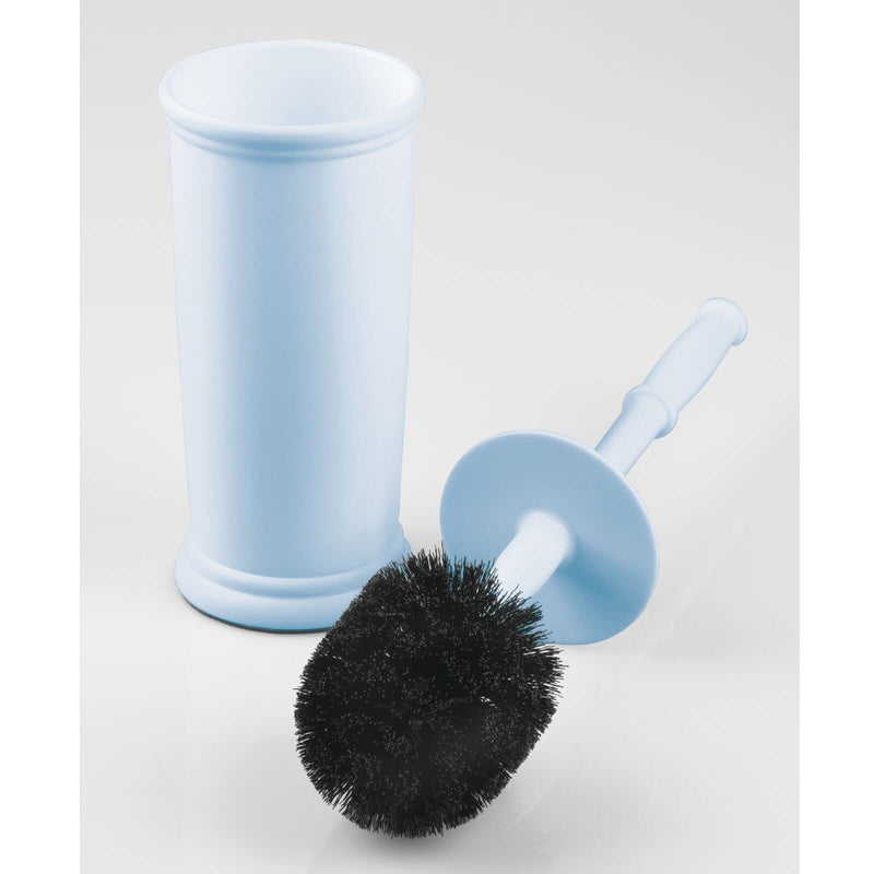 mDesign Compact Freestanding Plastic Toilet Bowl Brush and Holder for Bathroom Storage and Organization - Space Saving, Sturdy, Deep Cleaning, Covered Brush - Light Blue