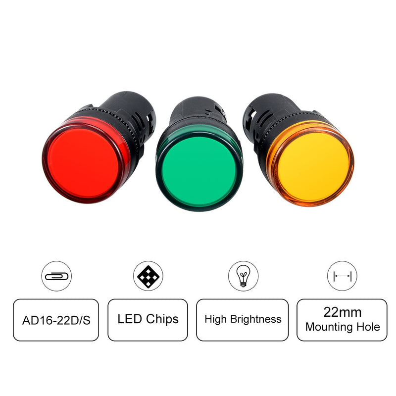 uxcell 6Pcs Red Green Yellow Indicator Light AC/DC 12V, 22mm Panel Mount, for Electrical Control Panel, HVAC, DIY Projects