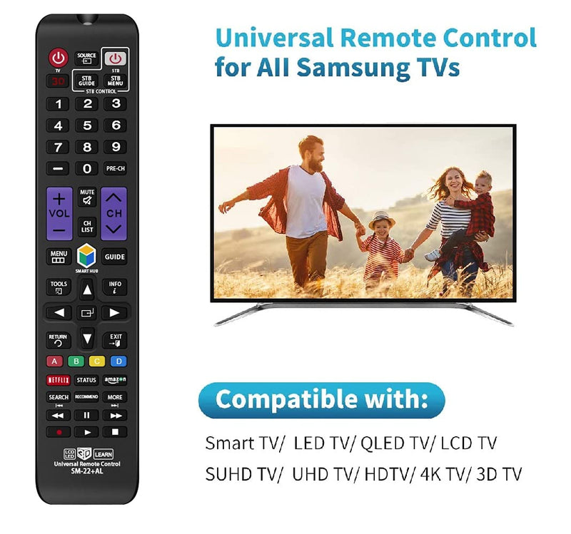 Universal Remote Control for All Samsung TV Remote LCD LED QLED SUHD UHD HDTV Curved Plasma 4K 3D Smart TVs, with Shortcuts for Netflix, Smart Hub (SM-22+AL)