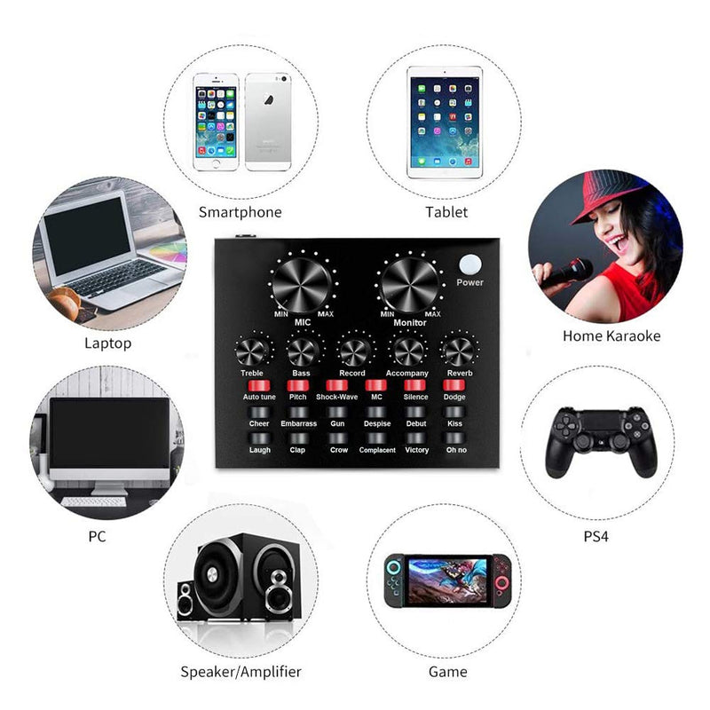 [AUSTRALIA] - V8 Live Sound Card, Portable Mobile Audio Mixer, Karaoke Sound Mixer Recording Sound Card for Live Broadcast, K Songs, Recording, Voice Chatting with Multiple Funny Sound Effect 