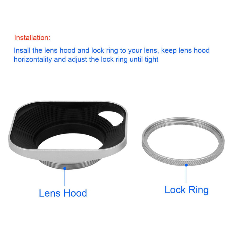 Haoge LH-S43P 43mm Square Metal Screw-in Lens Hood Hollow Out Designed with Cap for Leica Rangefinder Camera with 43mm E43 Filter Thread Lens Silver