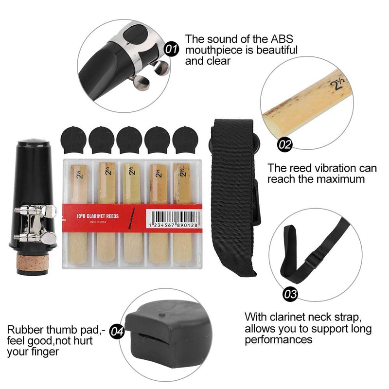 Clarinet Accessories Set, 4-in-1 Set Mouthpiece, Neck Strap, Clarinet Reed and Thumb Pad