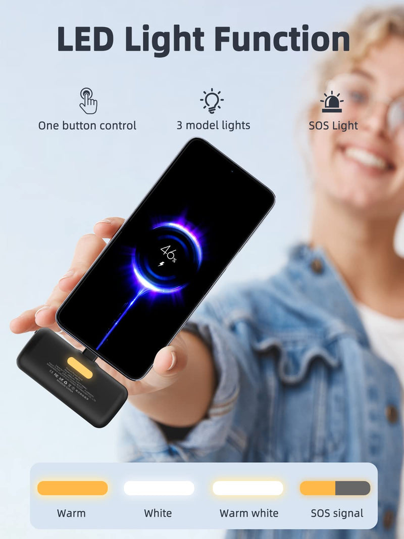 Taegila Portable Charger Android USB Type C Power Bank 5000mAh, Mini Cell Phone Battery Pack with Built-in Cable & LCD Display for All Android Phone/Samsung Galaxy S22,S21/Note/Moto/LG/Pixel/Nexus