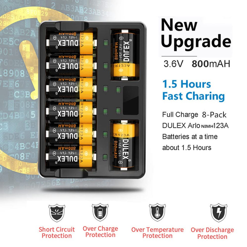 123A Arlo Batteries Rechargeable, 16-Pack 800mAH ICR17335 NiMH Batteries and CR123A Charger for Arlo VMS3130 VMC3030 VMK3200 VMS3330 3430 3530 Cameras, Alarm System, Flashlight