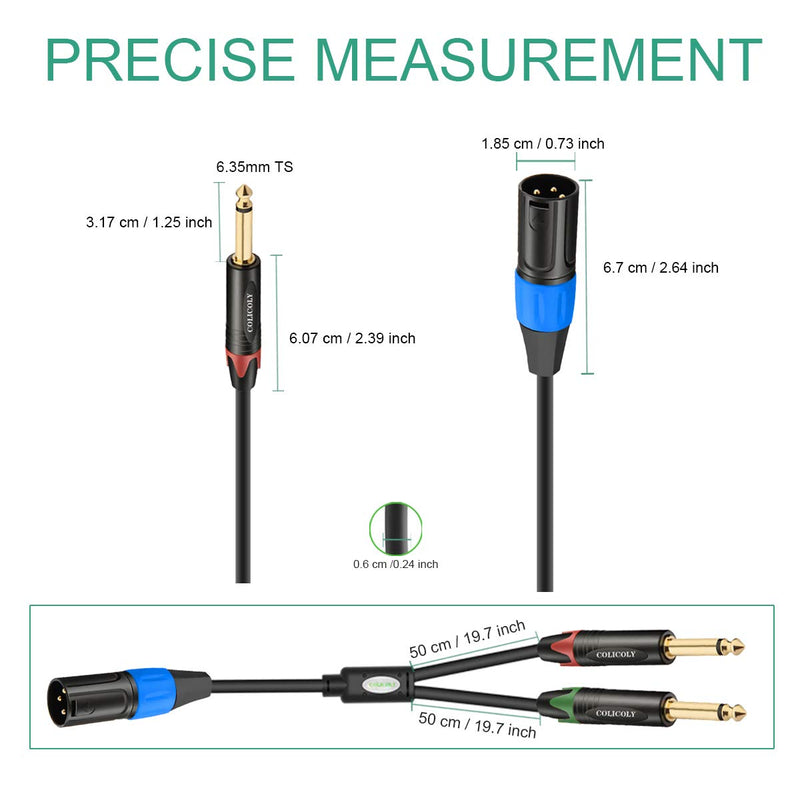 [AUSTRALIA] - COLICOLY Dual 1/4 inch TS Mono to XLR Male Y Splitter Cable, XLR Male to Dual 6.35mm TS Y Adapter Cord - 6.6ft 