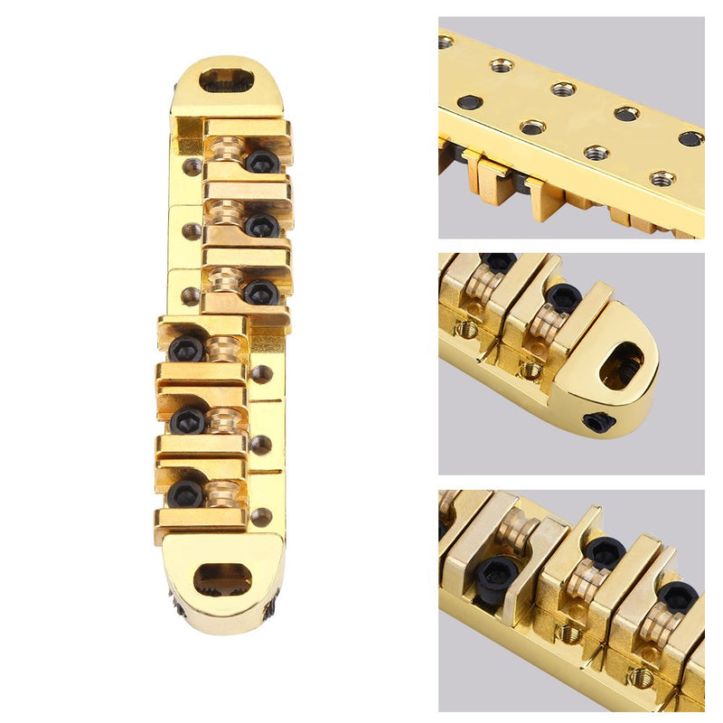 Guitar Roller Bridge with Studs Wrench Alloy Guitar Bridge Replacement Part for LP Style 6-String Electric Guitar Gold