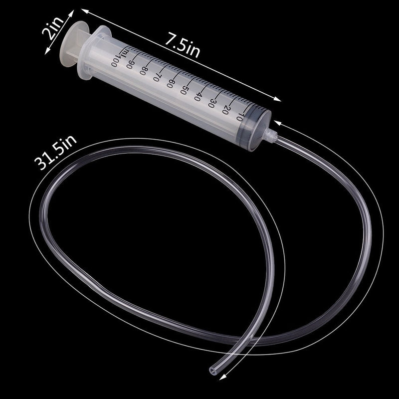 Buytra 2 Pack 100ML Plastic Syringe with Handy Tubing 80cm Long for Injecting, Drawing Oil, Fluid and Water