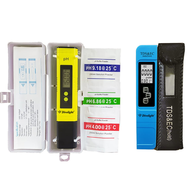 Divolight [pH and TDS & EC Tester kit] pH Meter Digital Accuracy 0.01 Lab Pen Type and 3-in-1 TDS and EC Meter, PPM and µS Meter for Water, Practical Water Testing Kit pH and TDS EC Meter Combo pH and TDS & EC Tester kit