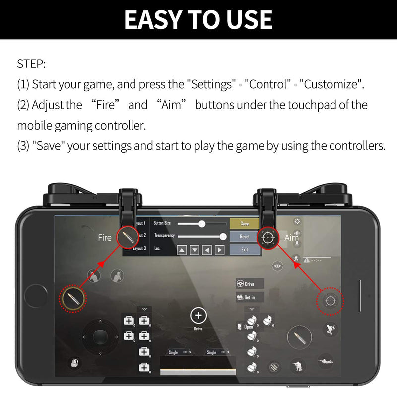 【1 Pair】 IFYOO Z108 Mobile Gaming Controller Compatible with PUBG Mobile/Fortnitee Mobile/Call of Duty Mobile, Sensitive Shoot and Aim Trigger L1R1 Compatible with Android & iPhone 1 Pair