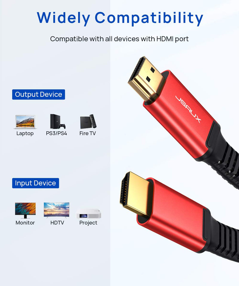 HDMI Cable 10ft[4K@60Hz,HDMI 2.0,18Gbps]JSAUX 4K Flat HDMI 2.0 Cable Ultra High Speed 18Gbps HDMI to HDMI Cord Support 4K,3D,HDR,2160P,HD 1080P Video,ARC,Ethernet Compatible with Fire TV PS3/4 PC- Red