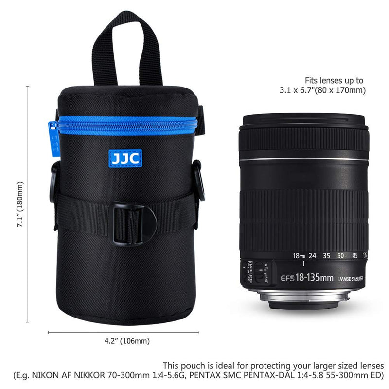 JJC Deluxe Lens Case Pouch for Canon EF 75-300mm f4.5-5.6/EF 24-105mm f4L/EF 16-35mm F4L/EF 100mm f2.8L,Nikon AF-S 24-70mm f2.8/16-35mm f4G/70-300mm f4.5-6.3G and other Lens below 3.15" x 6.69"(D x L) L Size