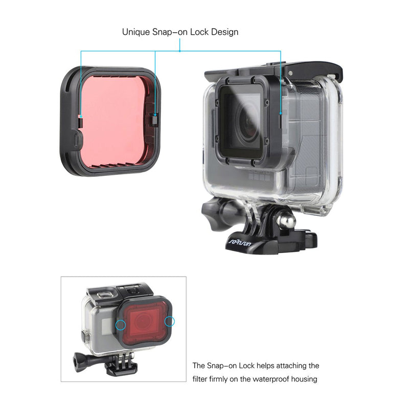 SOONSUN 45m Underwater Waterproof Dive Housing Case with 3-Pack Dive Filters for GoPro Hero 5 6 7 Black Hero (2018) - Include Backdoor, Quick Release Buckle, Thumb Screw, Tripod Adapter, Lens Cap Dive Housing with Filters