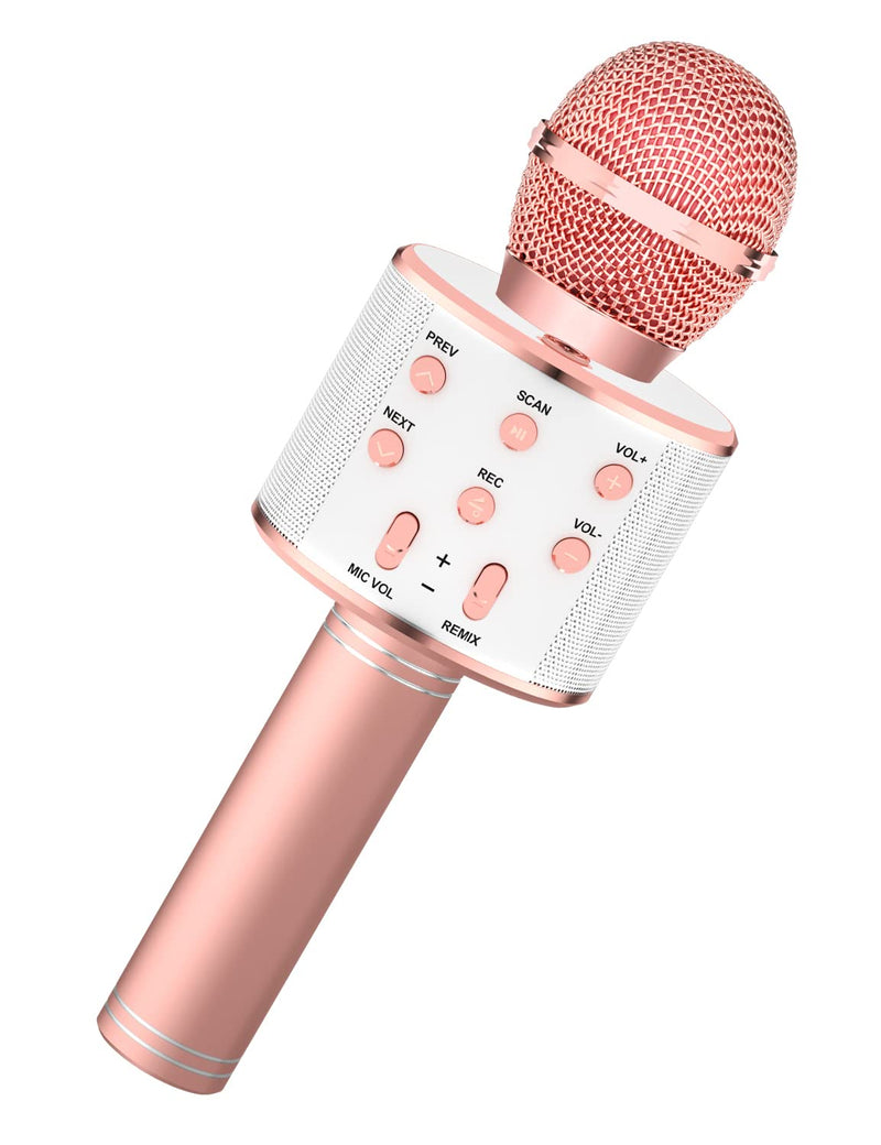 Amazmic Karaoke Microphone for Kids,Wireless Bluetooth Microphone for Singing, Handheld Microphone Portable Karaoke Machine Gift for Girls and Boys Adults Birthday Party, Home KTV(Rose Gold) Rose Gold
