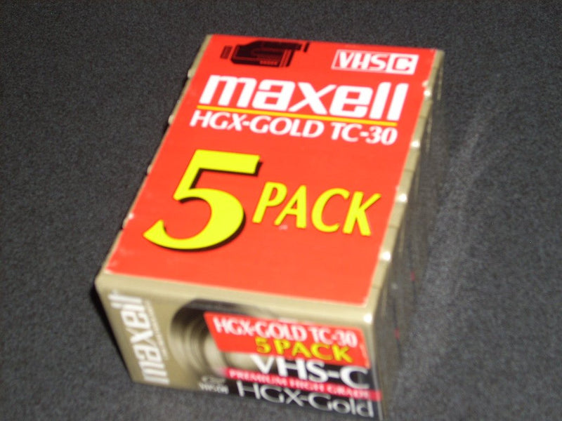MAXELL VHS-C HGX-Gold 5-pack Camcorder Videocassettes, Premium High Grade. HGX-GOLD TC-30 Tapes