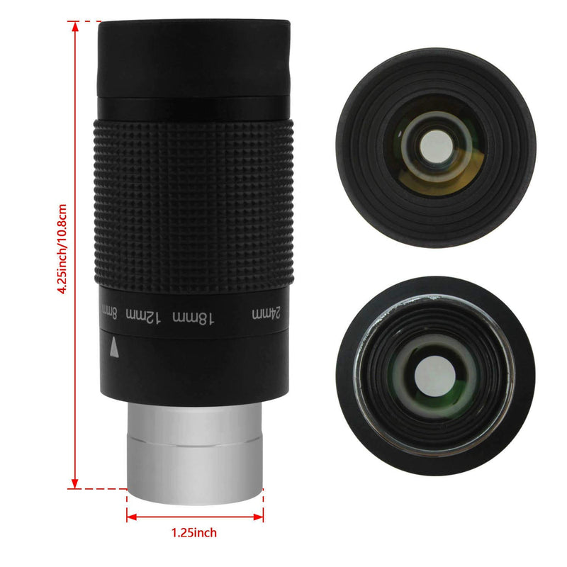 Astromania 1.25" 8-24mm Zoom Eyepiece for Telescope with T-Thread