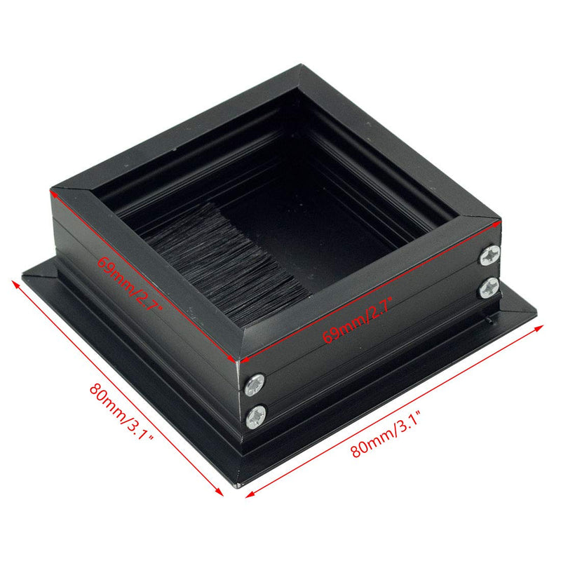 Rannb Square Cable Grommet Metal Wire Hole Cover for Computer Desk Table Black 80mm x 80mm - Pack of 2 Black 80*80mm