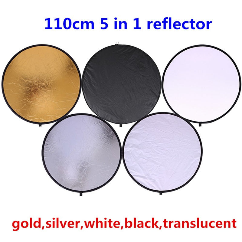 43"/110cm 5-in-1 Light Reflector for Photography Collapsible Multi-Disc Round with Bag - Translucent, Gold, Silver, Black and White 43inch 5in1