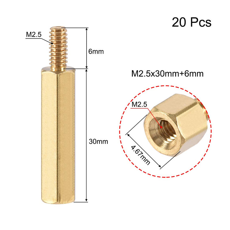 uxcell M2.5x30mm+6mm Male-Female Brass Hex PCB Motherboard Spacer Standoff for FPV Drone Quadcopter, Computer & Circuit Board 20pcs