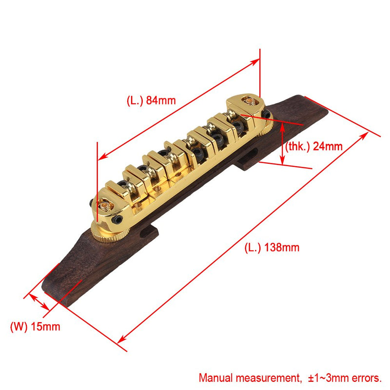 BQLZR 73mm Post Distance Gold Plated Roller Saddles Rosewood Bridge Set For Archtop Jazz Guitar