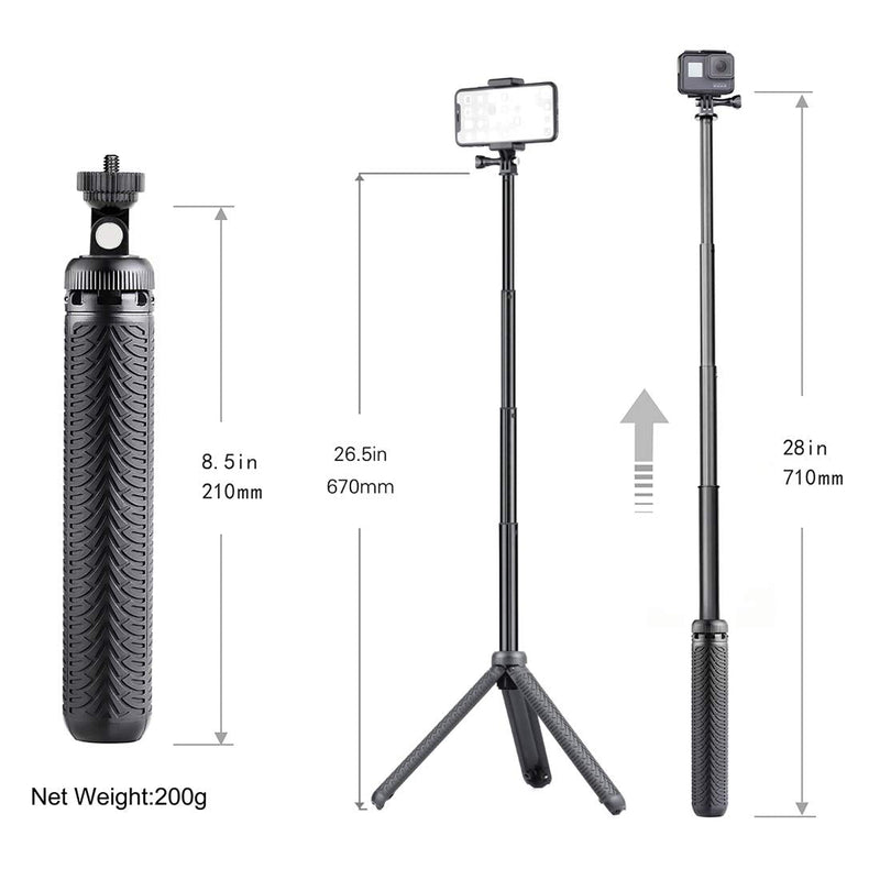 [AUSTRALIA] - Premium Selfie Stick for GoPro Hero 9 8 7 6 5 4 3 3+ 2 2018 Fusion Session, ACASO, SJCAM Action Cameras, and Cell Phones and Compact Digital Cameras. Can be Used as Hand Grip, monopod and Tripod 