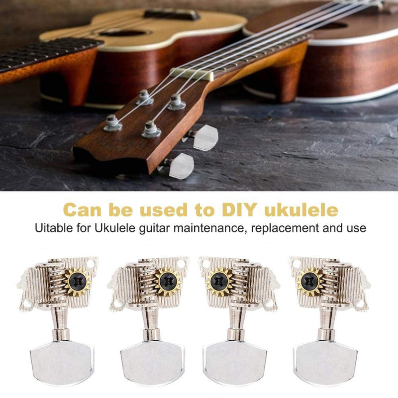 Bnineteenteam 2L2R Ukulele Tuning Peg,Silver Classical Style Machine Head Ukulele DIY Parts with Mounting Screws